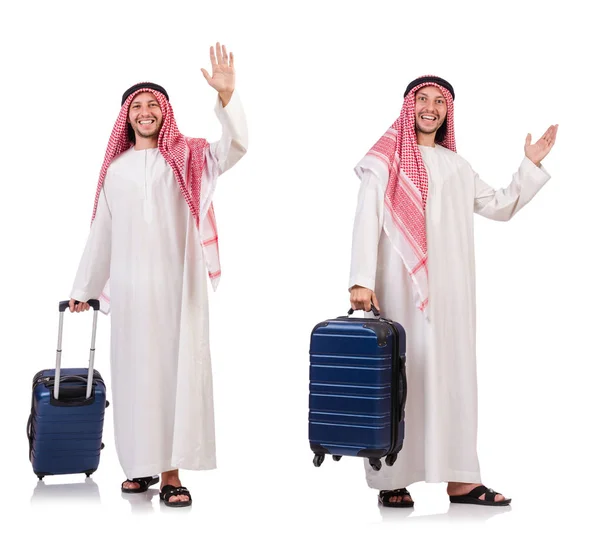 Arabische man met bagage op wit — Stockfoto