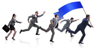 Ticari konseptte çalışan boş pankartlı bir işadamı