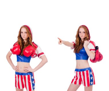 Amerikan sembollü kadın boksör.