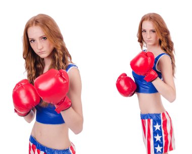 Amerikan sembollü kadın boksör.