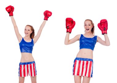 Amerikan sembollü kadın boksör.