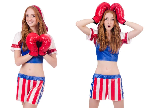 Mulher boxer em uniforme com símbolos dos EUA — Fotografia de Stock