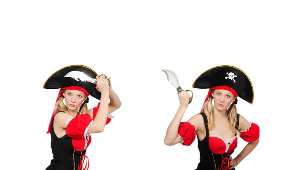 Donna pirata isolato su bianco — Foto Stock