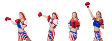 Beyaz arkaplanda izole edilmiş kadın boksör