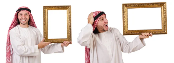 Arab s obrázkovým rámem na bílém — Stock fotografie