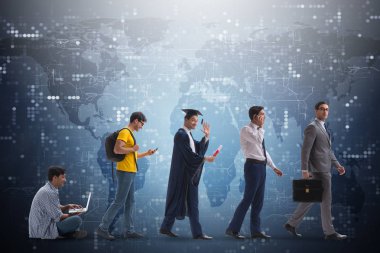 Erkeklerin aşamalarda ilerlediği iş konsepti