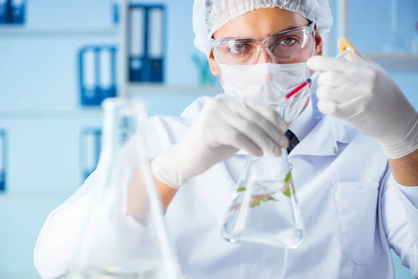 Concepto de biotecnología con científico en laboratorio — Foto de Stock