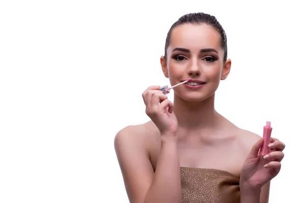 Kvinna i skönhet koncept tillämpa make up med hjälp av kosmetika — Stockfoto
