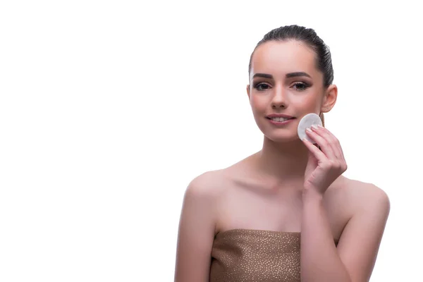 Vrouw in schoonheid concept toepassen make-up met behulp van cosmetica — Stockfoto