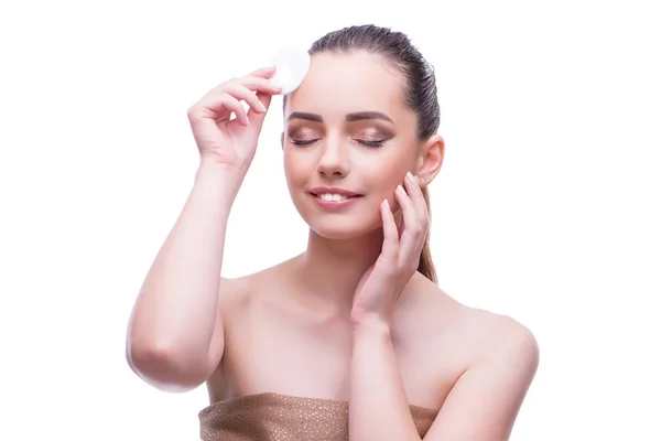 Mujer en concepto de belleza aplicando maquillaje usando cosméticos —  Fotos de Stock