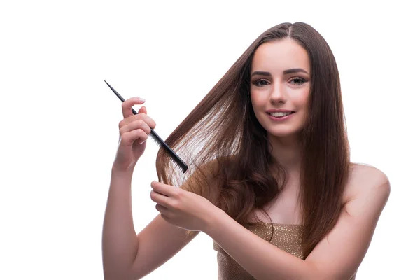 Woman in beauty concept combing hair — Stock Photo, Image