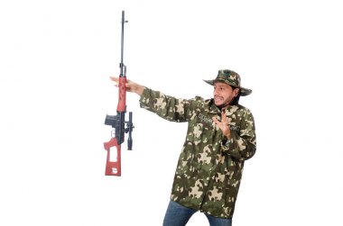 Asker beyaz izole silah ile