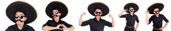 Lustiger Mann mit mexikanischem Sombrero-Hut auf weißem Hintergrund — Stockfoto