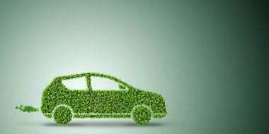 Yeşil çevre konseptinde elektrikli araba konsepti - 3D görüntüleme