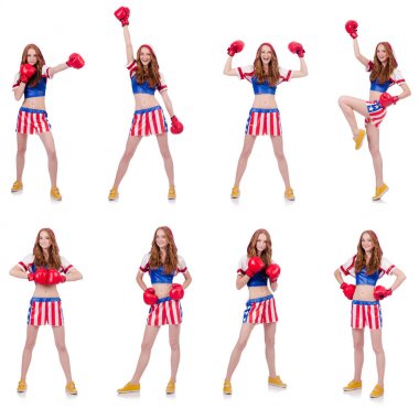 Amerikan sembollü kadın boksör.