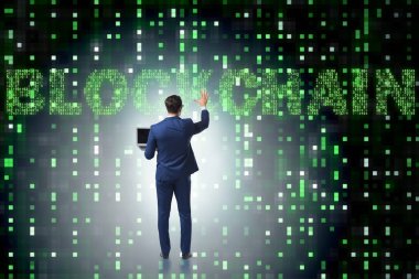 Engelleme zinciri kripto para birimi kavramında iş adamı