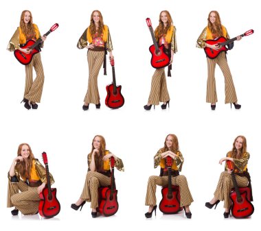 gitar üzerinde beyaz genç kız