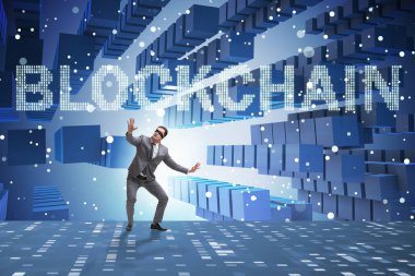 Engelleme zinciri kripto para birimi kavramında iş adamı