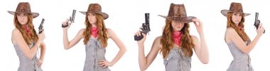 Silahlı beyaz izole kadın gangster