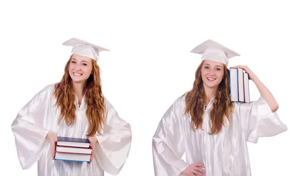 Mujer estudiante aislada en blanco — Foto de Stock