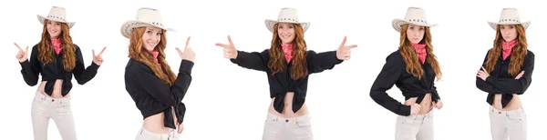 Donna cowgirl isolato su bianco — Foto Stock