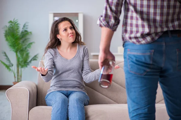 Domestic violence concept in a family argument with drunk alcoho — Stock Photo, Image