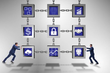 Engelleme zinciri kripto para birimi kavramında iş adamı