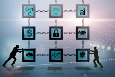 Engelleme zinciri kripto para birimi kavramında iş adamı