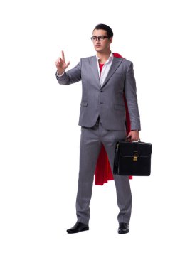 Beyaz arka plan üzerinde izole süper kahraman işadamı