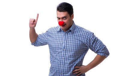 Beyaz arka planda izole komik bir palyaço.