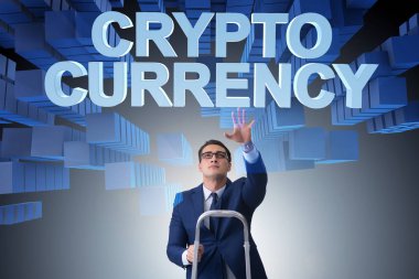 Engelleme zinciri kripto para birimi kavramında iş adamı