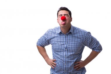 Beyaz arka planda izole komik bir palyaço.