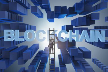 Engelleme zinciri kripto para birimi kavramında iş adamı