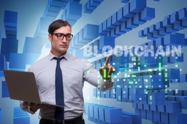 Engelleme zinciri kripto para birimi kavramında iş adamı