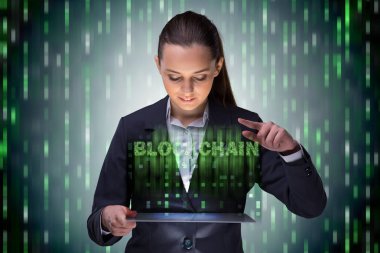 Businesswoman in blockchain cryptocurrency concept clipart