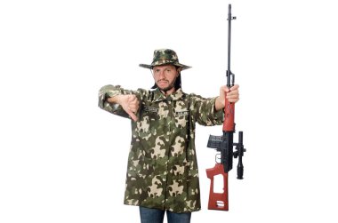 Asker beyaz izole silah ile