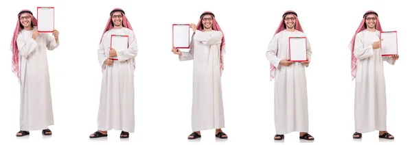 Hombre árabe con aglutinante aislado en blanco —  Fotos de Stock
