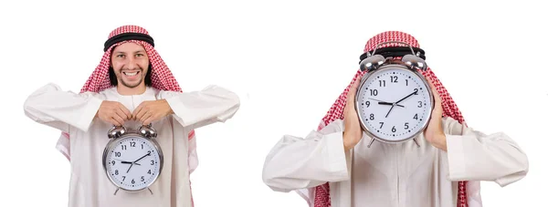 Arabische man in de tijd concept op wit — Stockfoto