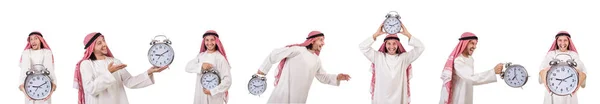 Arabský muž v čase koncept na bílém — Stock fotografie