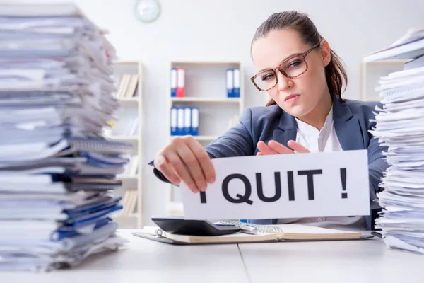 Businesswoman not coping with workload and resigning