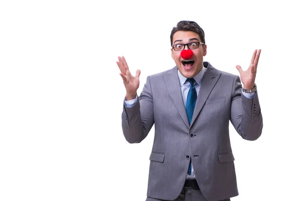 Hombre de negocios payaso divertido aislado sobre fondo blanco —  Fotos de Stock