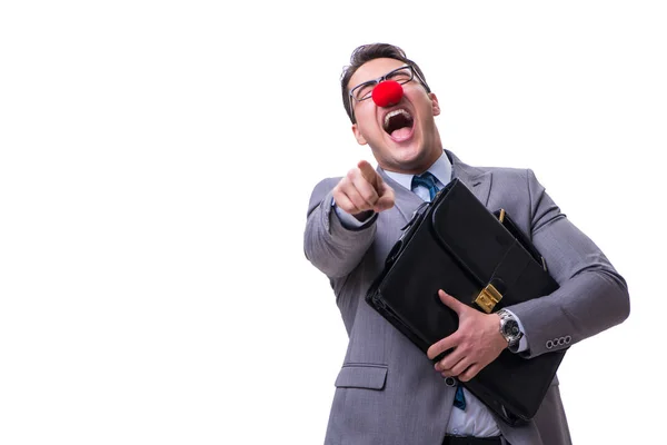 Payaso divertido con maletín en blanco — Foto de Stock