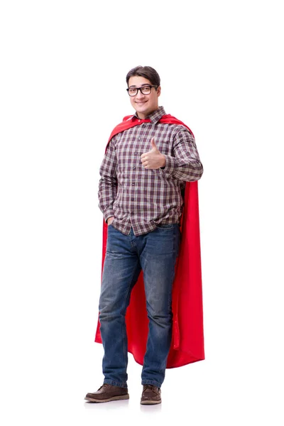 Super héros portant un manteau rouge sur blanc — Photo