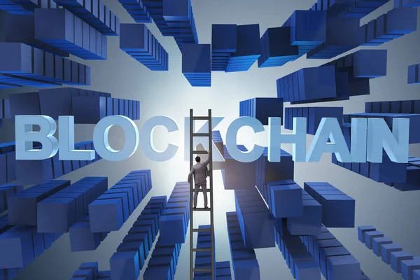 Engelleme zinciri kripto para birimi kavramında iş adamı