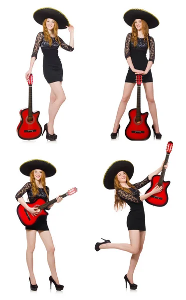 Sombrero de mujer con guitarra —  Fotos de Stock