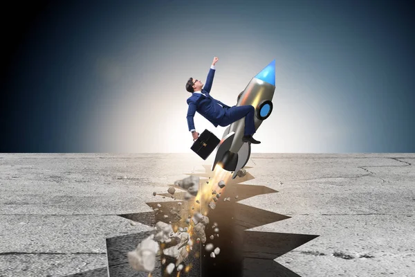 İş adamı roketle kaya boşluğundan uçuyor