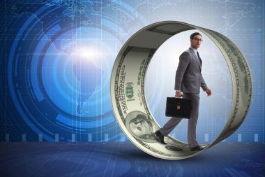Hamster çarklı bir iş adamı dolarları kovalıyor.