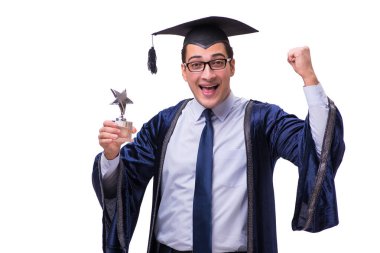 Mezun olan genç bir öğrenci beyazlar içinde.