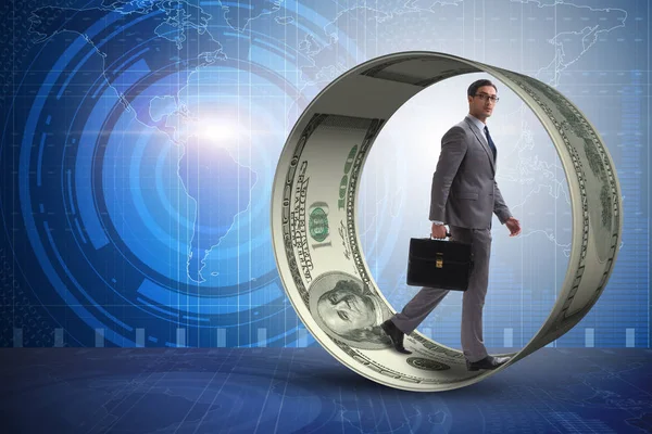 Hamster çarklı bir iş adamı dolarları kovalıyor.