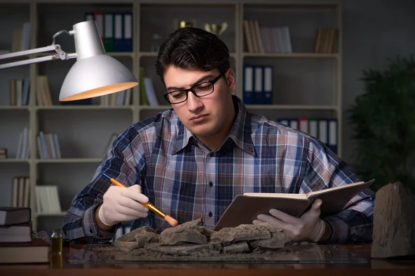 Arkeolog geç saatlere kadar ofiste çalışıyor.